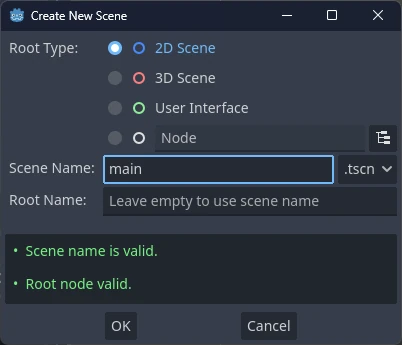 Create New Scene Options