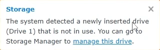 Popup of the new drive detected