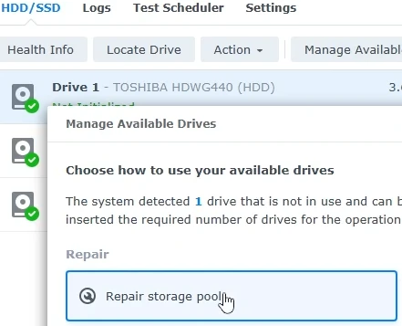 Repair storage pool